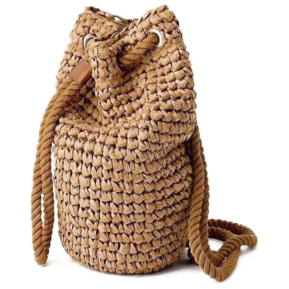 Sac à dos tissé en paille parfait pour vos vacances à la plage avec cordon de serrage