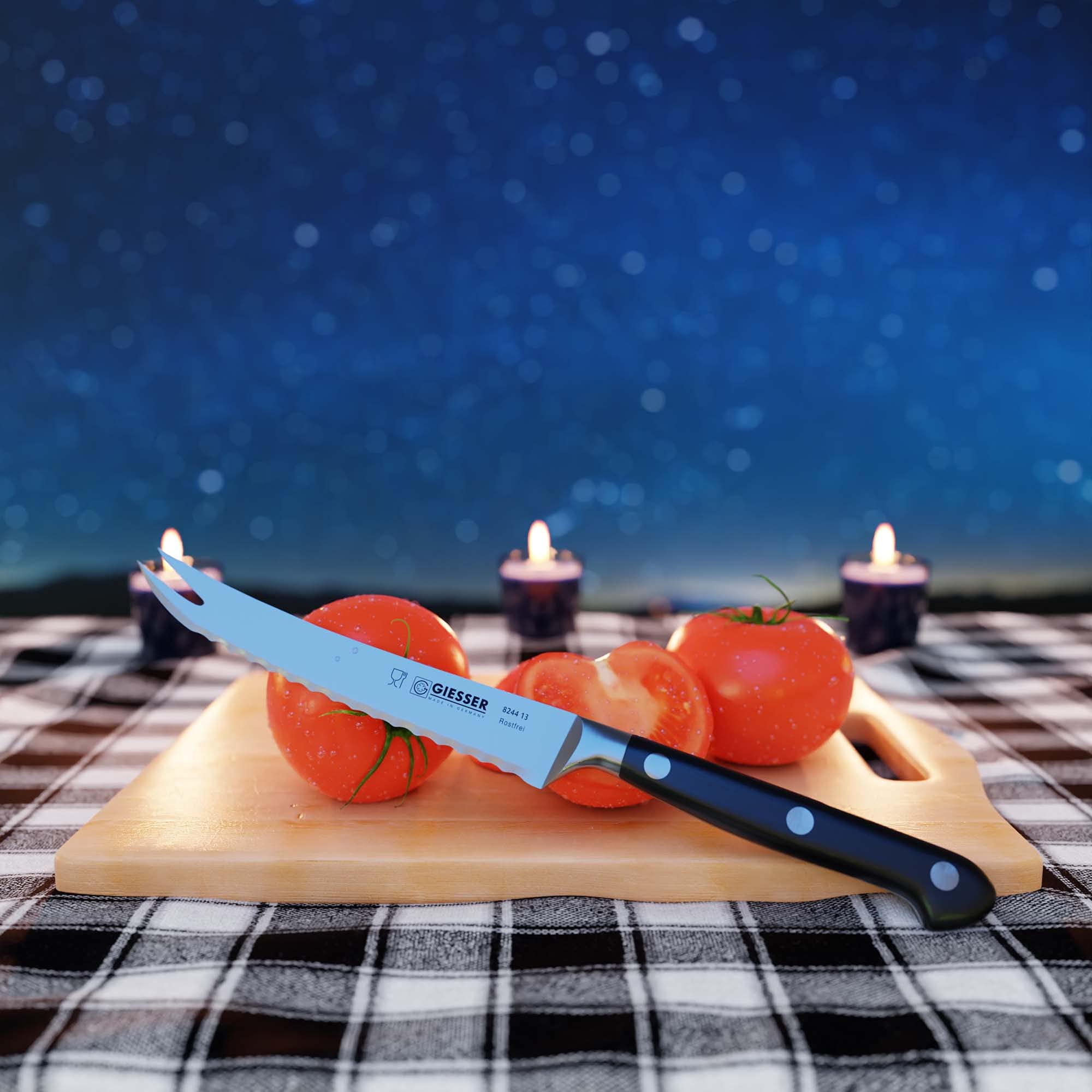 Giesser since 1776 - Made in Germany - Cuchillo para tomates forjado con dientes, Skyline Black, 13 cm, remachado, negro, apto para lavavajillas, acero inoxidable