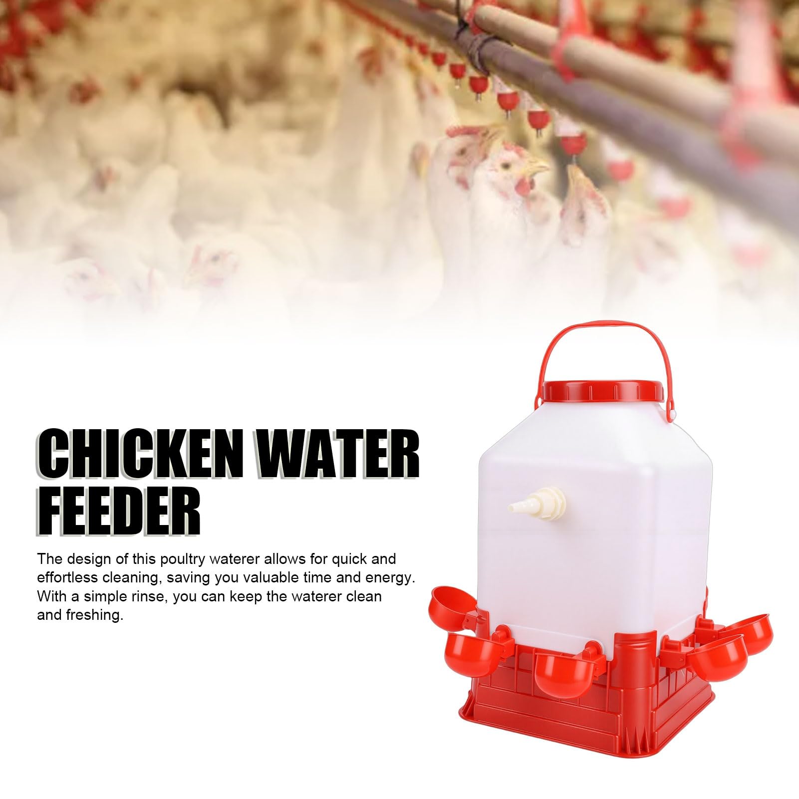 SIXRUN Abbeveratoio Automatico per Pollame, Dispenser Multifunzione D'Acqua per Pollame da 10 Litri a 4 Ciotole con Design a Pulizia Rapida per Uccelli Anatra Pollo da Fattoria
