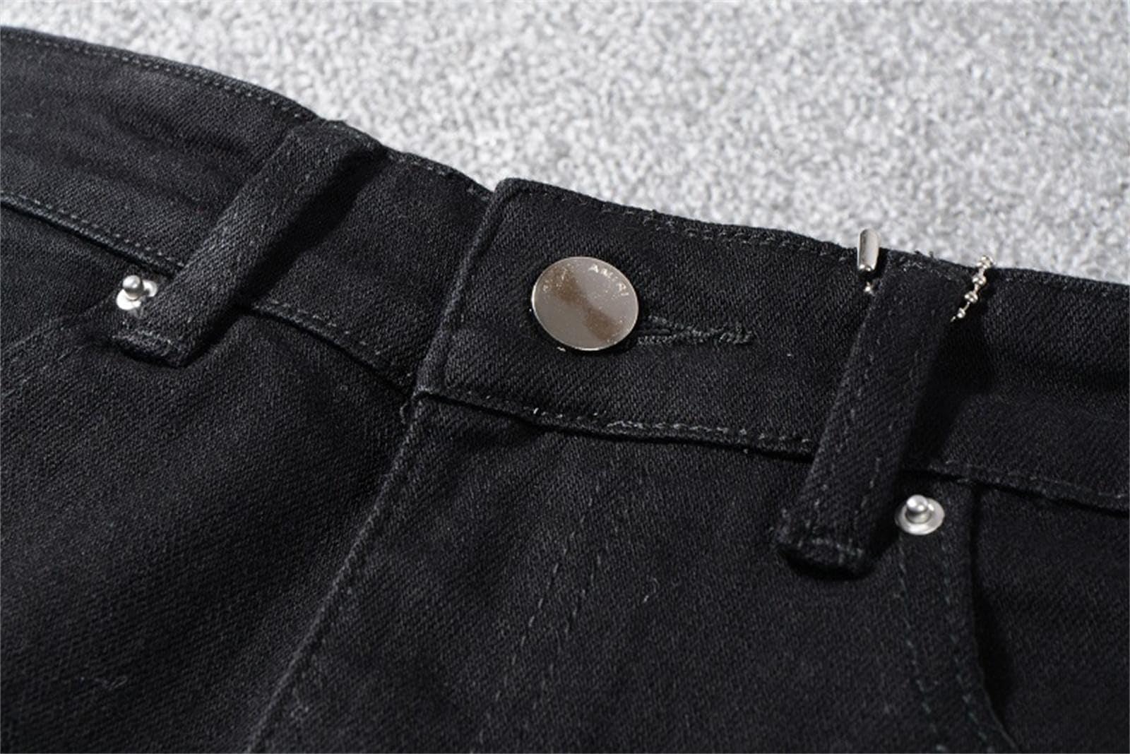 Générique Modne męskie czarne podarte dżinsy, ciepły elastyczny krój slim fit, spodnie na nogawkach, modne