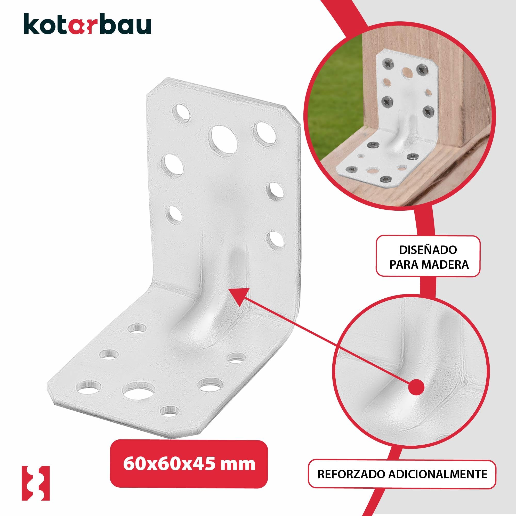 KOTARBAU® 50 Piezas Conectores En Ángulo - Acero Galvanizado - 60 x 60 x 45 mm - Plata - Escuadras Metálicas - 90 Grados - Escuadras Para Madera - Fácil Montaje - Resistente A La Corrosión