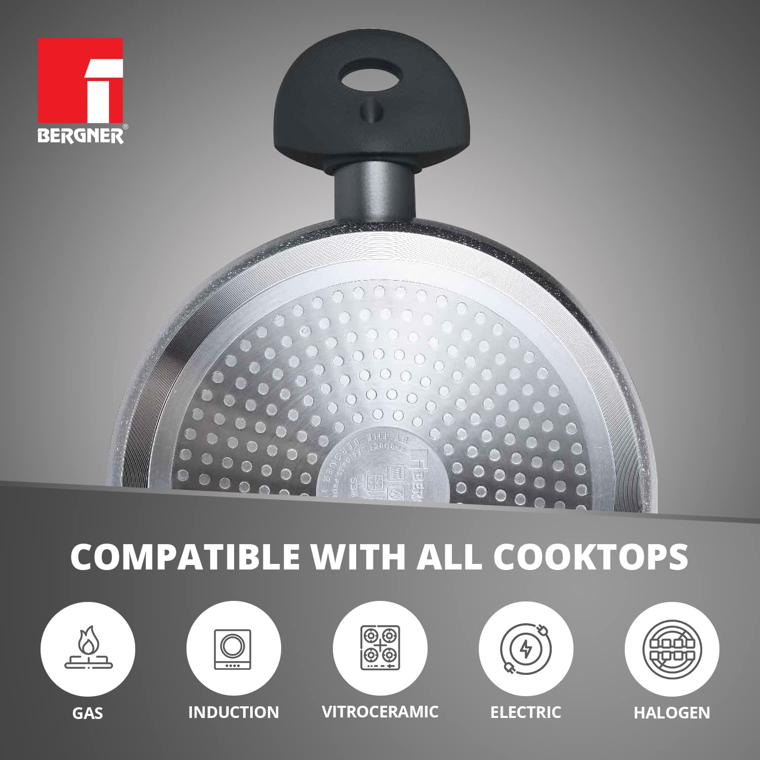 Bergner Orion NonStick 24 cm Casserole/Soup Pot, Glass Lid, 3.9 L Capacity, for Biryani/Pulao, Textured Soft Touch Handles, Granite Finish, Induction Bottom, 1-Year Warranty by Bergner 2