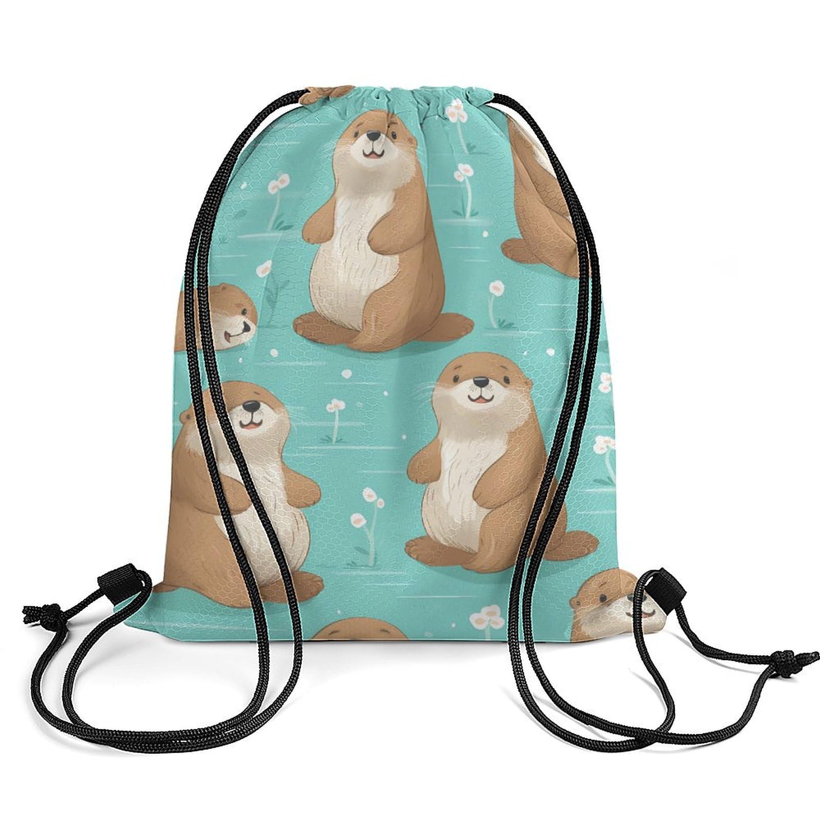 Cute Sea Otter Drawstring Backpack Durable Sport Gym Bags Daypack for Men Women 35 * 42cm