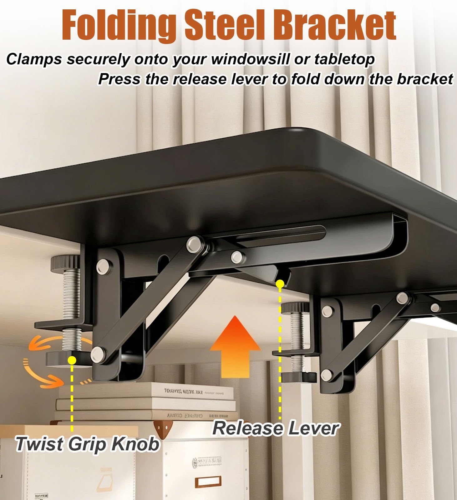 Vibeo Prolunga per Davanzale Mensola di Estensione per Davanzale con Fissaggio a Morsetto 40 60 80 90 cm, Supporto Pieghevole per Davanzale, Prolunga per Balcone Stretto | Black,40x20 cm (16x8 in)