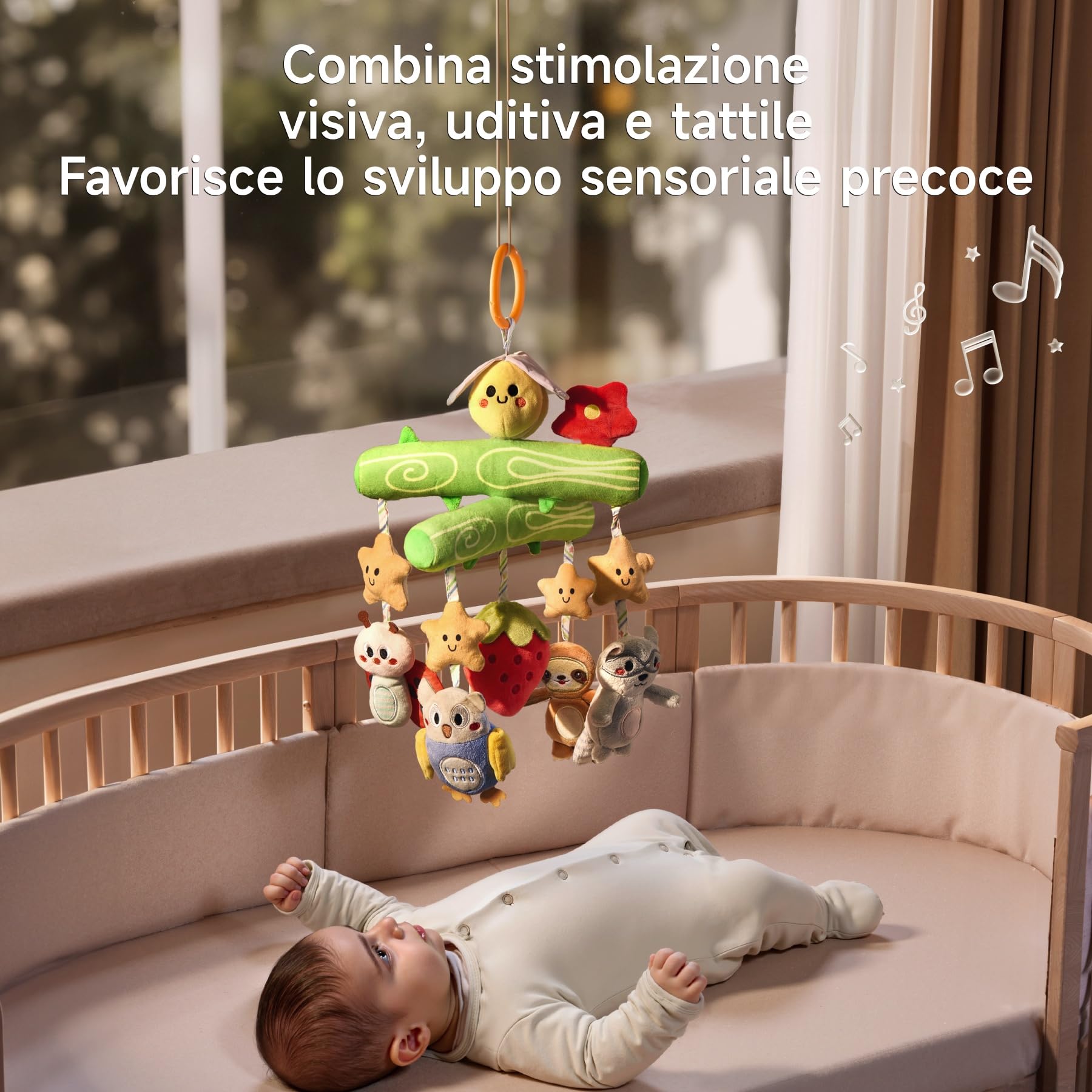 TUMAMA KIDS Giocattoli per Bambini 0 3 6 Mesi, Peluche ape Sonaglio Neonato con cigolii, grilli, Regalo Neonato Sensoriale Carillon per Neonati Passeggino Palestra Culla Giocattolo Appendere Attività