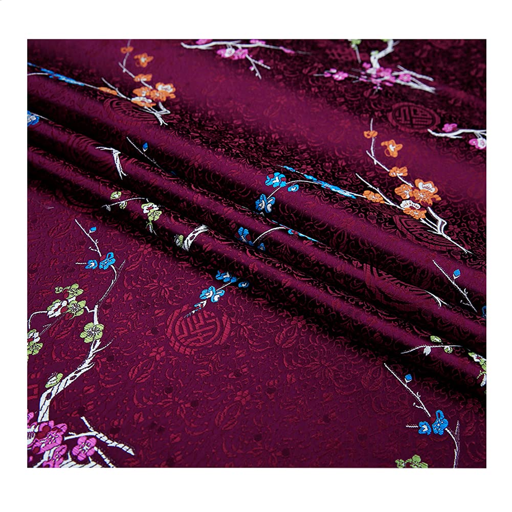 GOONSDS Brocade Silk Fabric Satin Flower Fabrics for Sewing Material for DIY Dress Fabric Wedding Costume,A