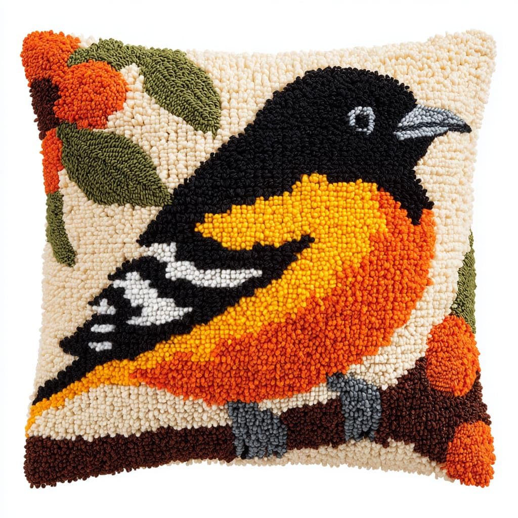 Taxpy DIY Latch Hook Kits, Birds on the Branches Pillow with Printed Canvas Cushion Crochet Yarn Embroidery Hook and Latch Kit Throw Pillowcase Decoration 43x43cm