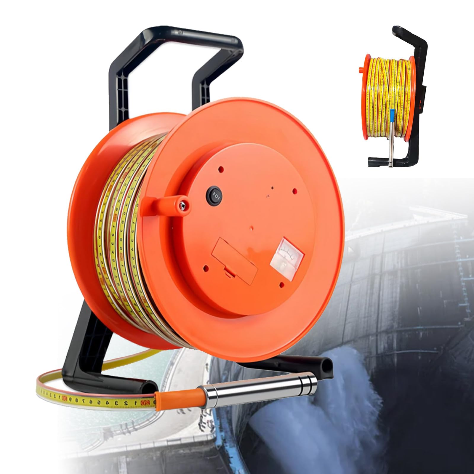Misuratore di livello dell'acqua portatile con sonda in acciaio inox per misurazione della profondità del pozzo, ideale per la riparazione e la manutenzione di pozzi con indicatore luminoso e display
