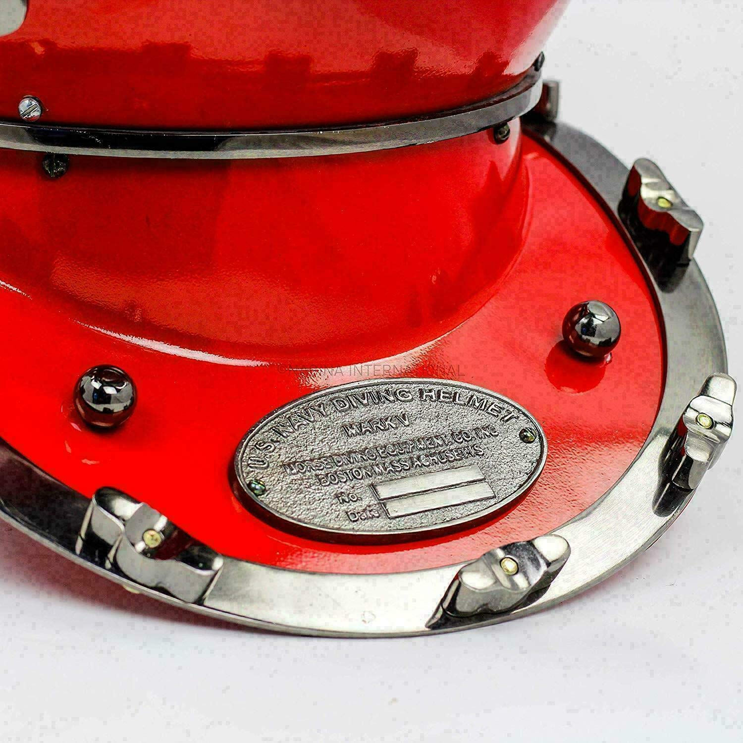 Morse - Casco de buceo rojo vintage de latón, casco de buceo Boston Divers US Navy