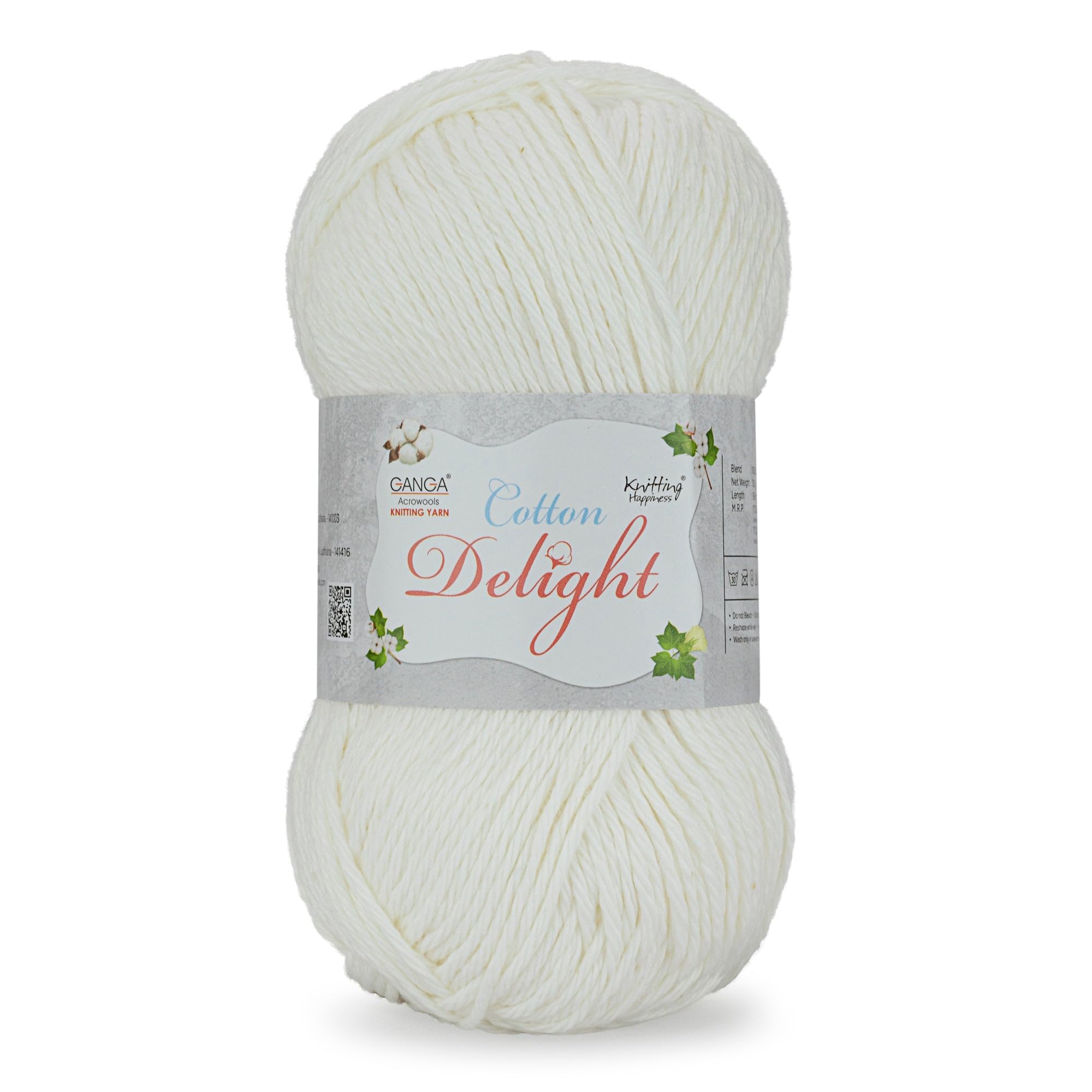 presents Ganga Acrowools Cotton Delight Knitting Yarn, 100% cotton DK weight yarn. It has an excellent stitch definition and gives a matte finish to your knitted/crocheted summer/winter projects. Soft Hand Knitting Fancy Wool Ball Yarn to unleash creativity of Kniting and crochet. These soft wool balls can be used for Art & Craft, babywear, baby blanket, sweaters, ponchos, mufflers, socks, caps; threads works best with crochet hook needle; Avialable in multicolor (Pack of 1 ball = 100 grams).:; (COD002 - Off White)
