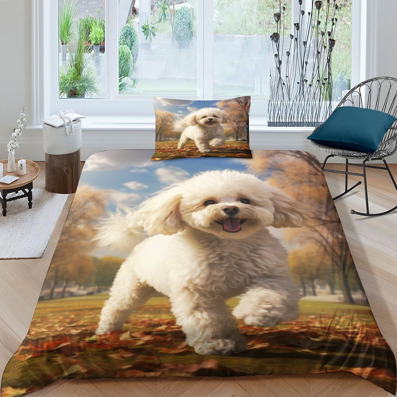 GPARSDDIO Bichon Frise Duvet Cover Set 3 PCS Hotel Quality Quilt Cover Bedding Set Bed Covers with Pillowcases with Zipper Closure Breathable Stylish Comforter Single（135x200cm）