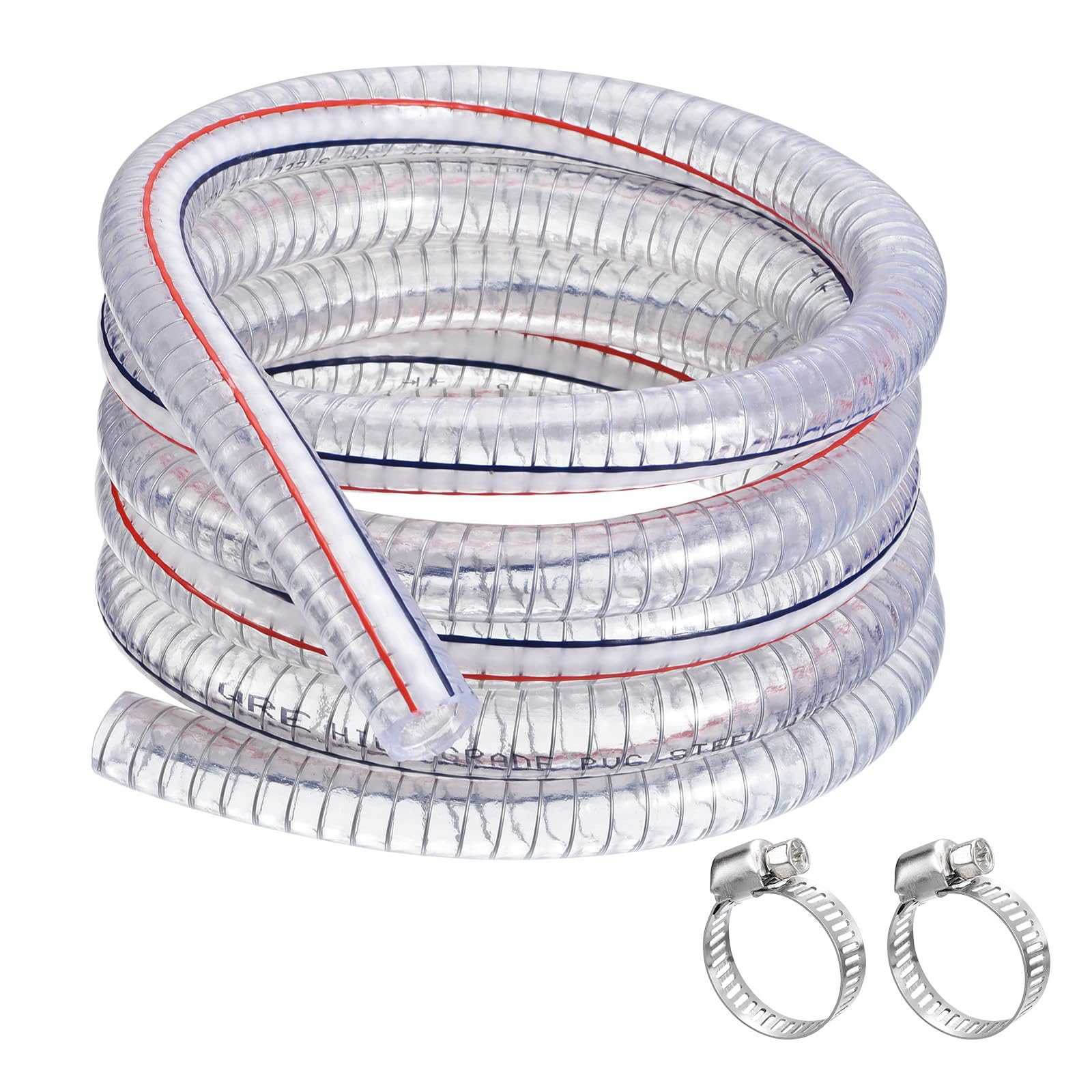 QUARKZMAN 5/8" ID x 10 Ft PVC Tubo Acciaio Filo Tubazione Rinforzato Tubo flessibile Vinile Tubo Flessibile Tubo Chiaro Aspirazione Resistente Spessore Tubazione Chimica