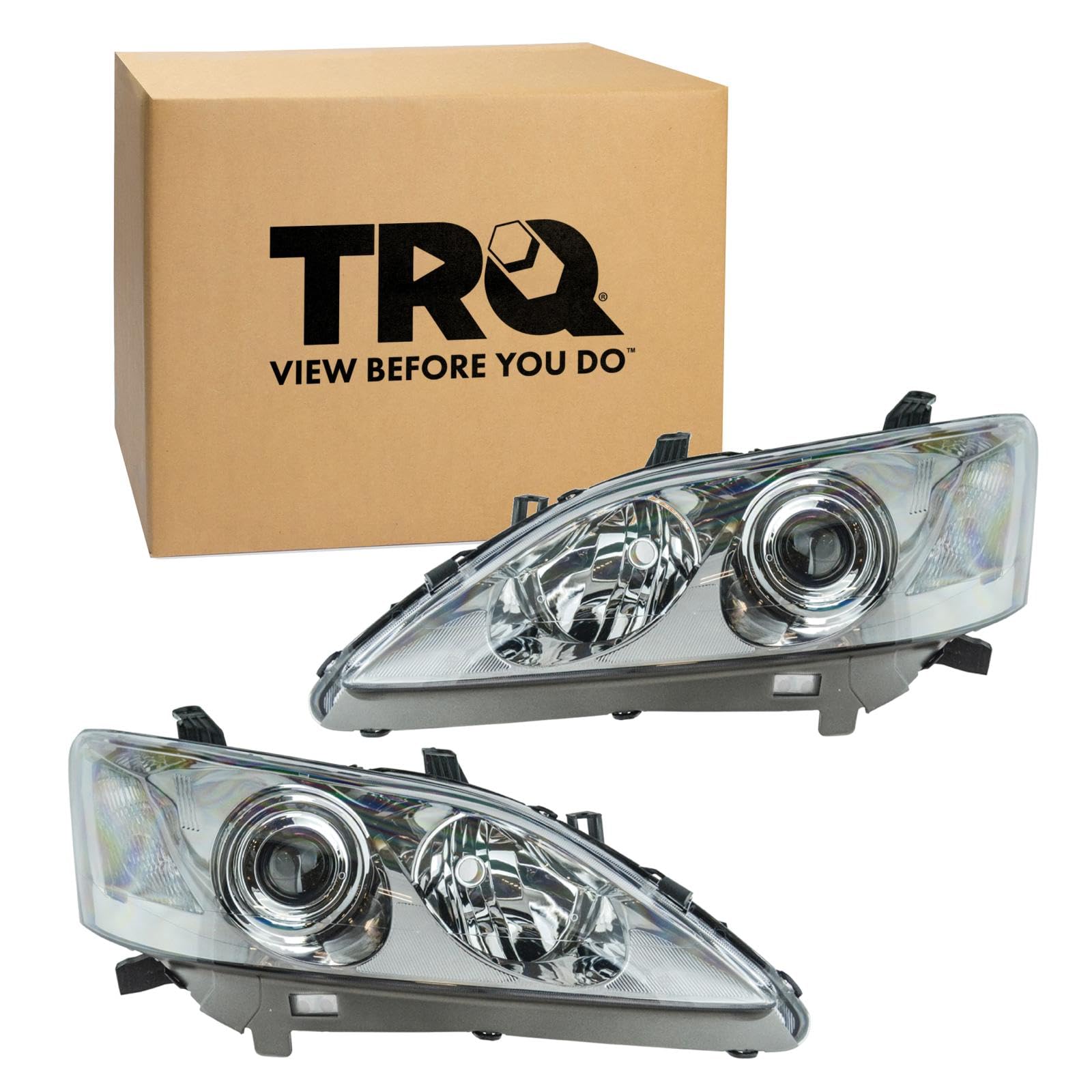 TRQ 2 Piece Headlight Assembly Set Halogen Driver &amp; Passenger Side Compatible with 2007-2009 Lexus ES350 LX2502134 LX2503134