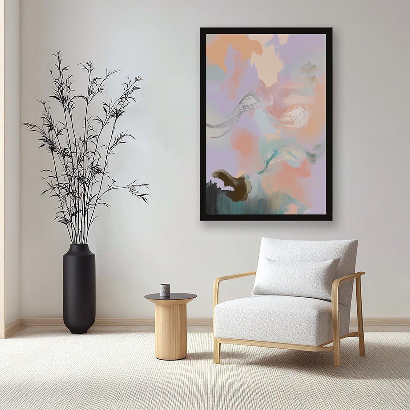 Mnyuein Leinwandposter, weich, neutral, Beige, Rouge, abstraktes und minimalistisches Poster, Schlafzimmerdekoration, Sportlandschaft, Büro, Raumdekoration, Geschenk, schwarzer Rahmen, 40,6 x 61 cm (L