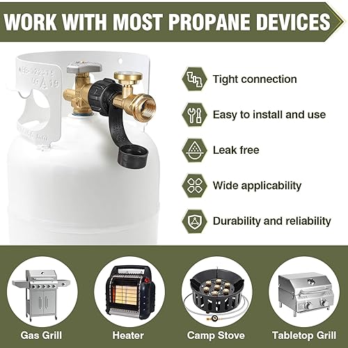 Miniatura 6 de Bestfire Medidor de tanque de propano con detector de fugas, indicador de nivel universal para tanques de 5 a 40 libras, conexión QCC1tipo 1,