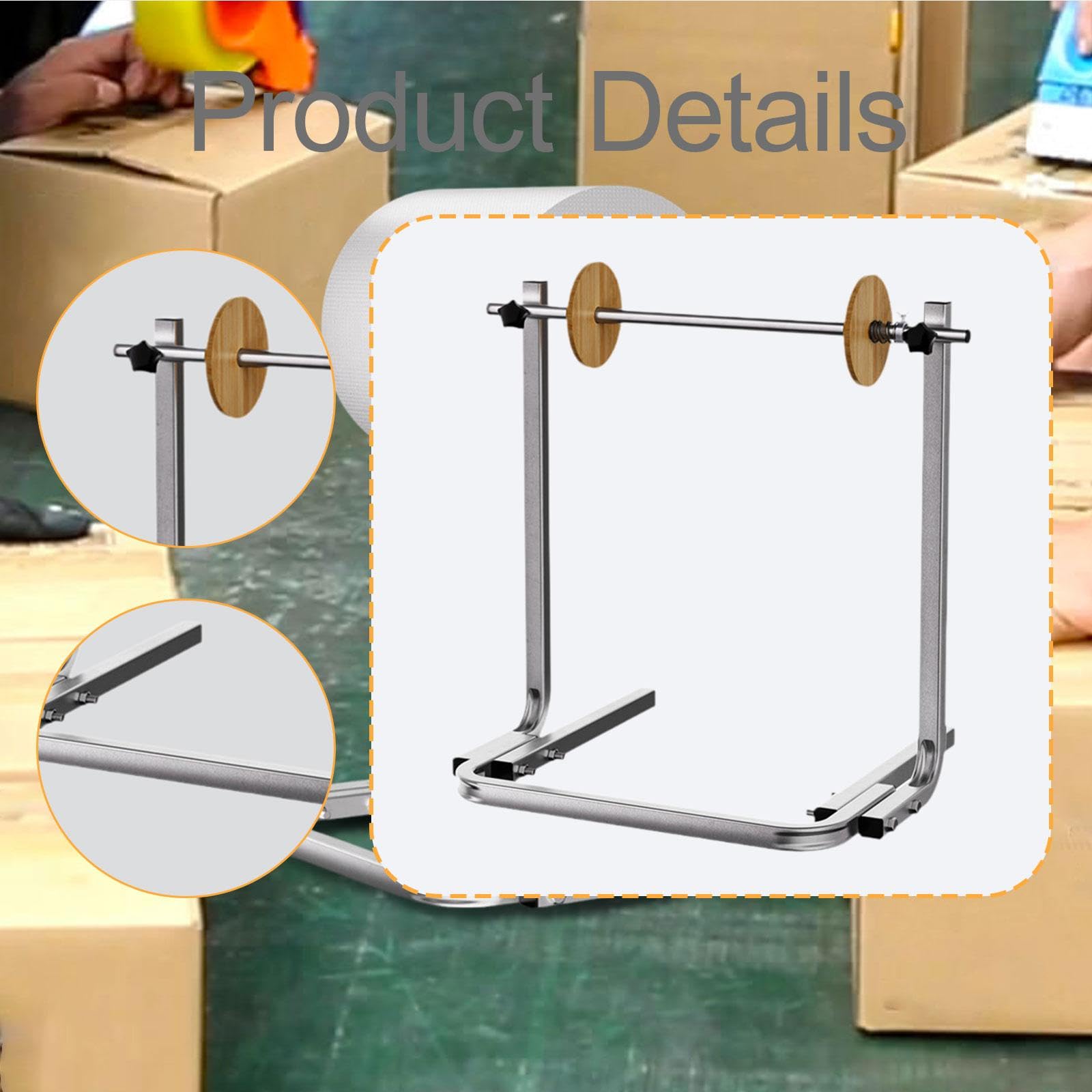 Milageto Support de rouleau de film à bulles d'emballage avec barrières d'extrémité Installation facile Robuste Polyvalent Tension réglable Acier, 40cmx70cm