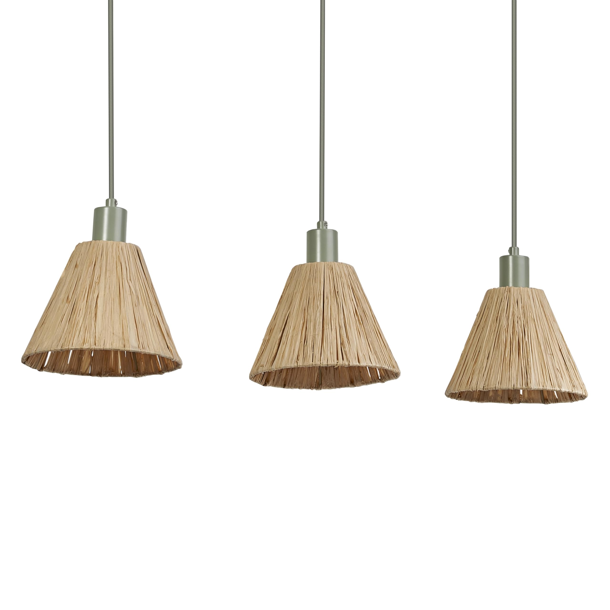 OSRAM Green 3-Flame Decor Raffia Linear Bast and Metal Pendant luminaire, E27, 845 mm Long, lampshade Made of Recycled Material, Sustainable Thanks to Replaceable Light Source, Simple Installation