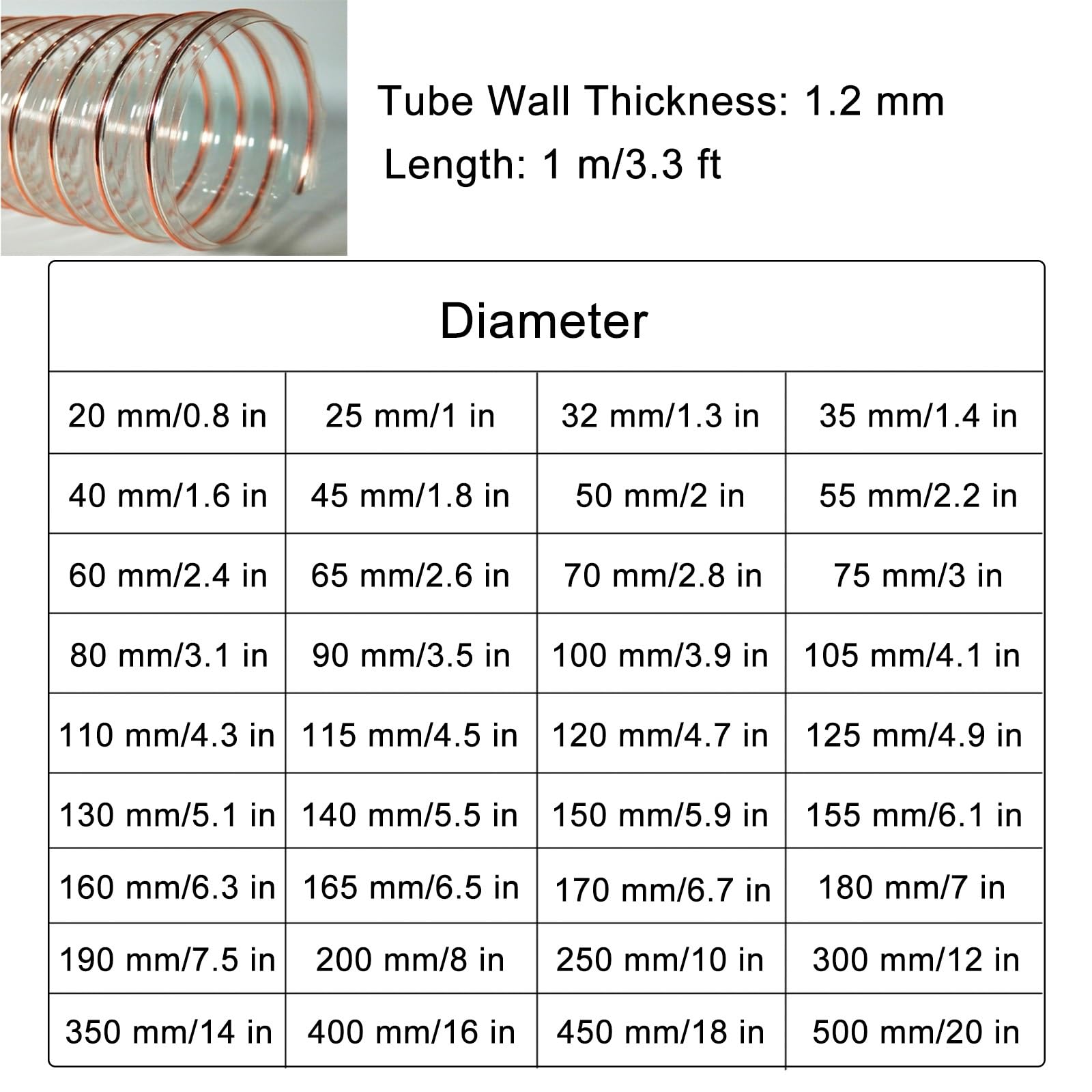 Manguera flexible de recogida de polvo de poliuretano, resistente a pinchazos, para carpintería y garaje, tubo de extracción de humos de 160 mm, rendimiento pesado