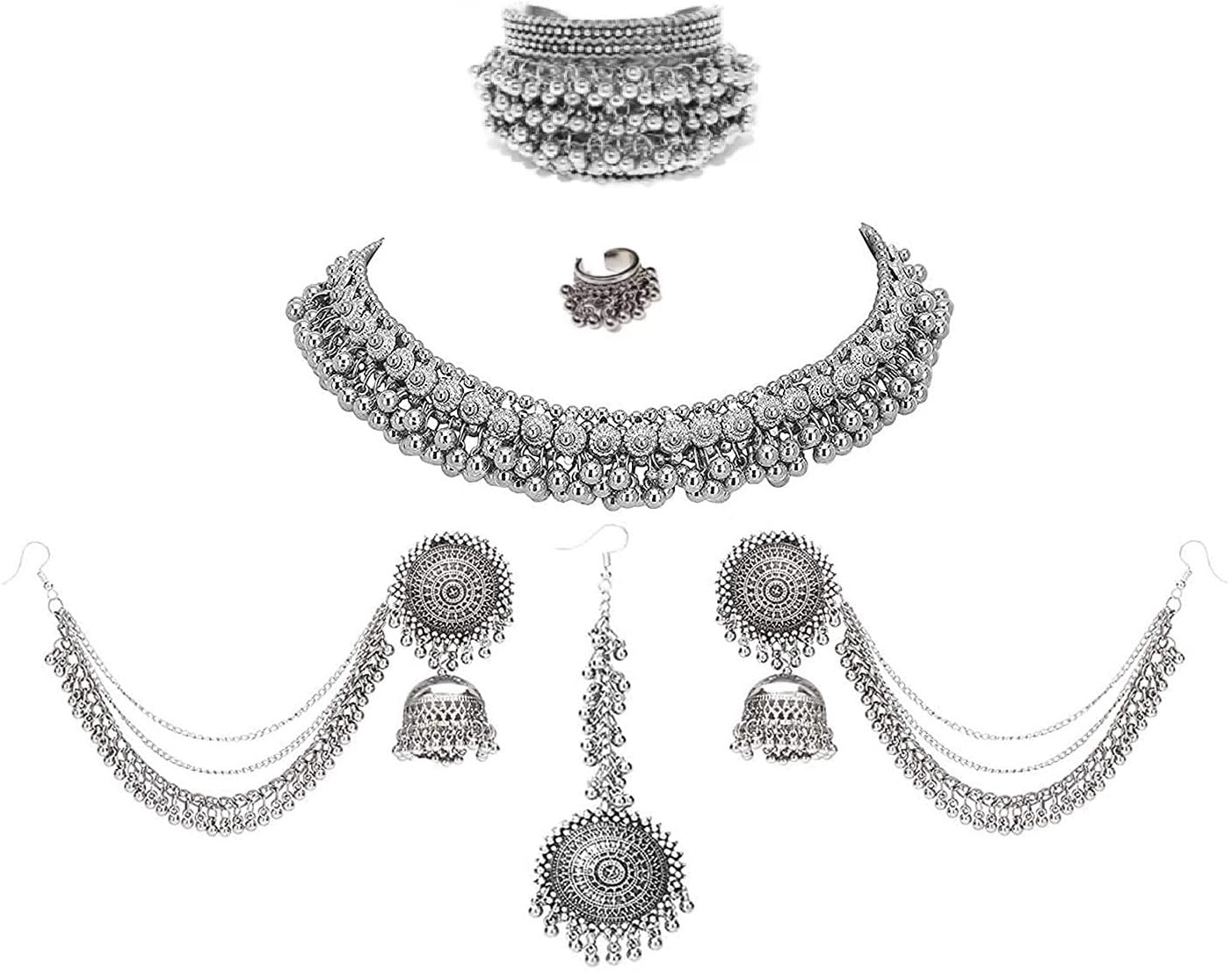COSMO DUST Women Oxidised Necklace, Earring, Bangle & Maang Tikka Set | | | SLC-116 | (B0CB34RGKM) Amazon Price History, Amazon Price Tracker