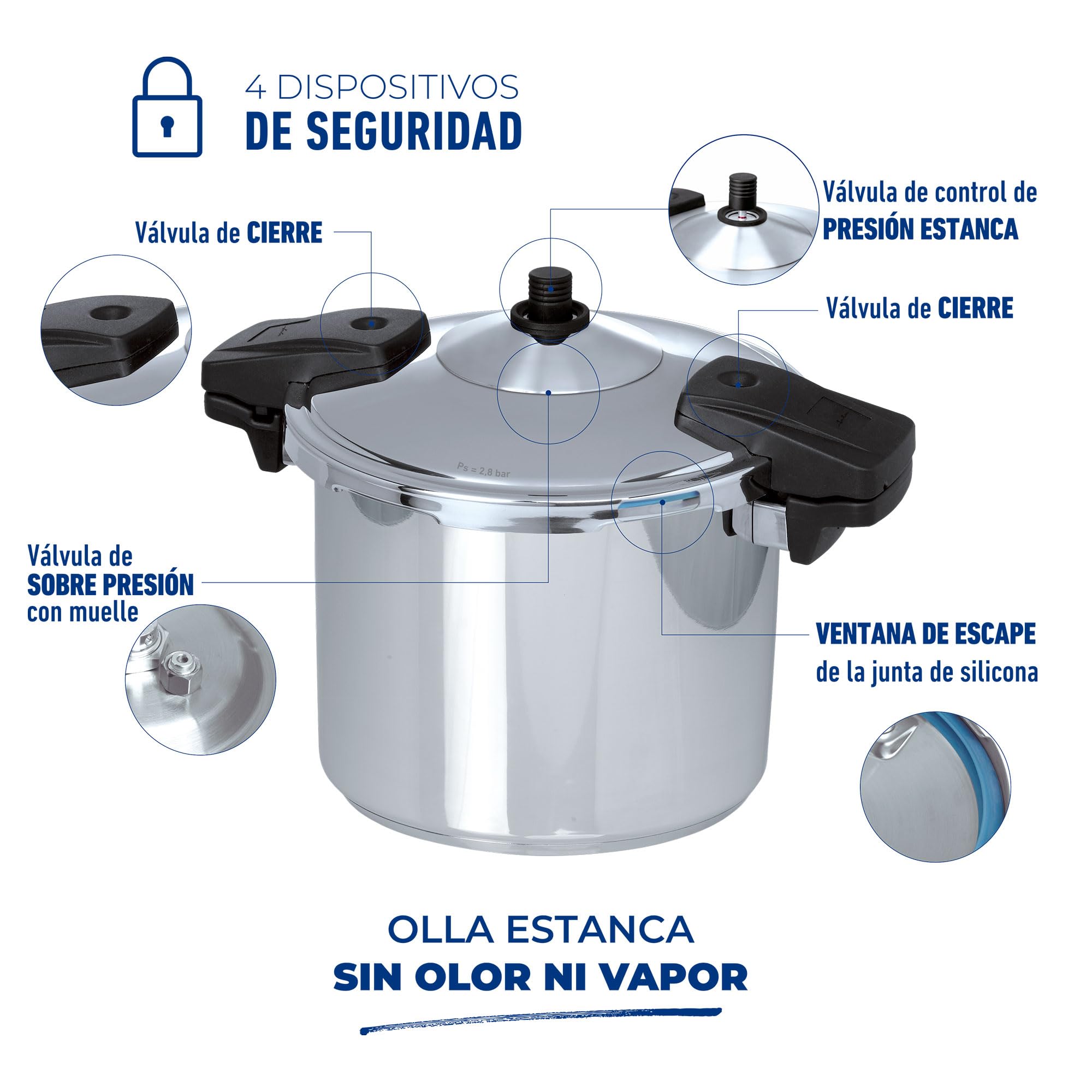 Jata OSR8 - Olla a Presión Super Rápida 8 litros, Acero Inoxidable, Apta para todas Cocinas Incluida Inducción, Diámetro 22 cm