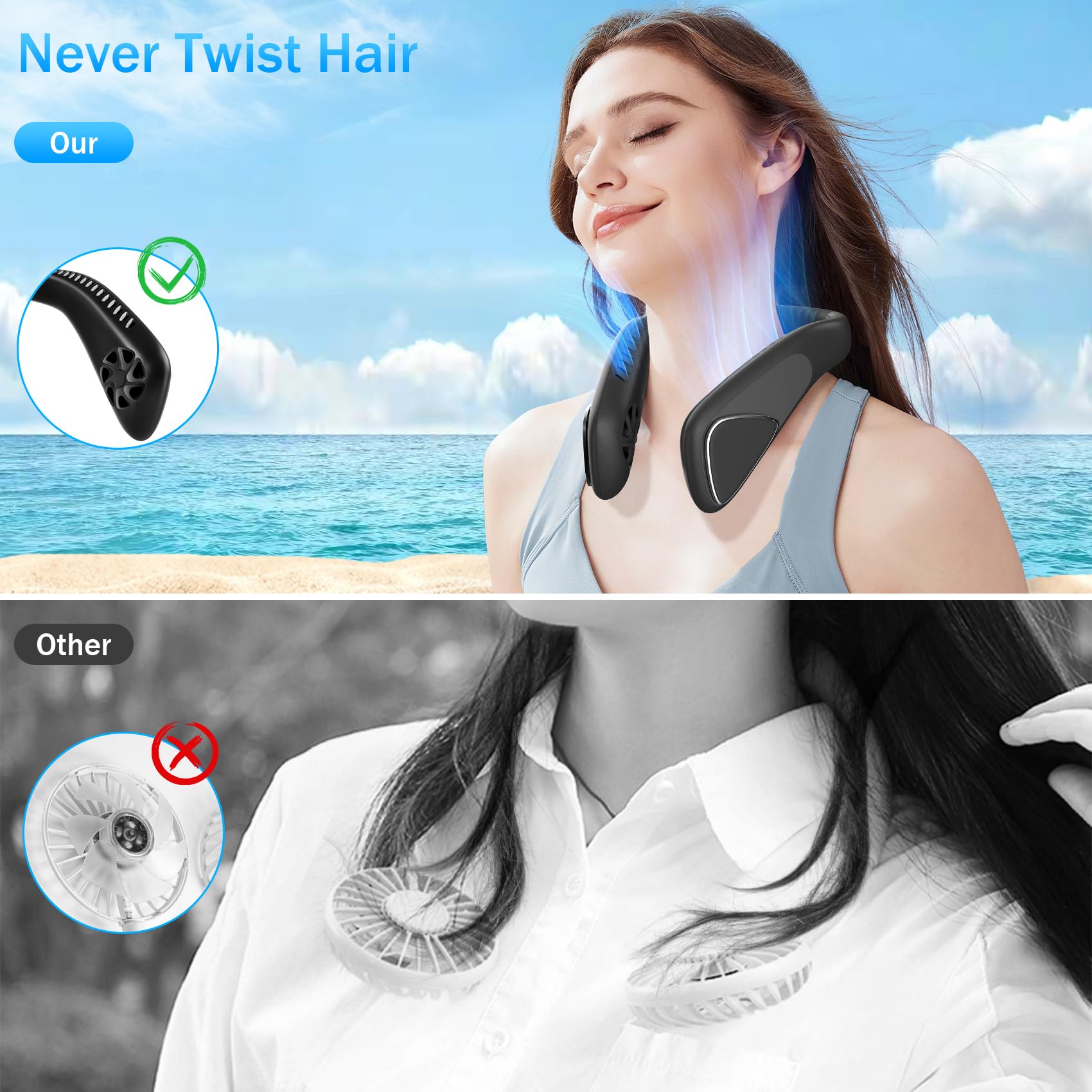 Ventilatore Da Collo Ricaricabile - Senza Pale, 4000mAh, 3 Velocit&agrave;, Silenzioso, USB