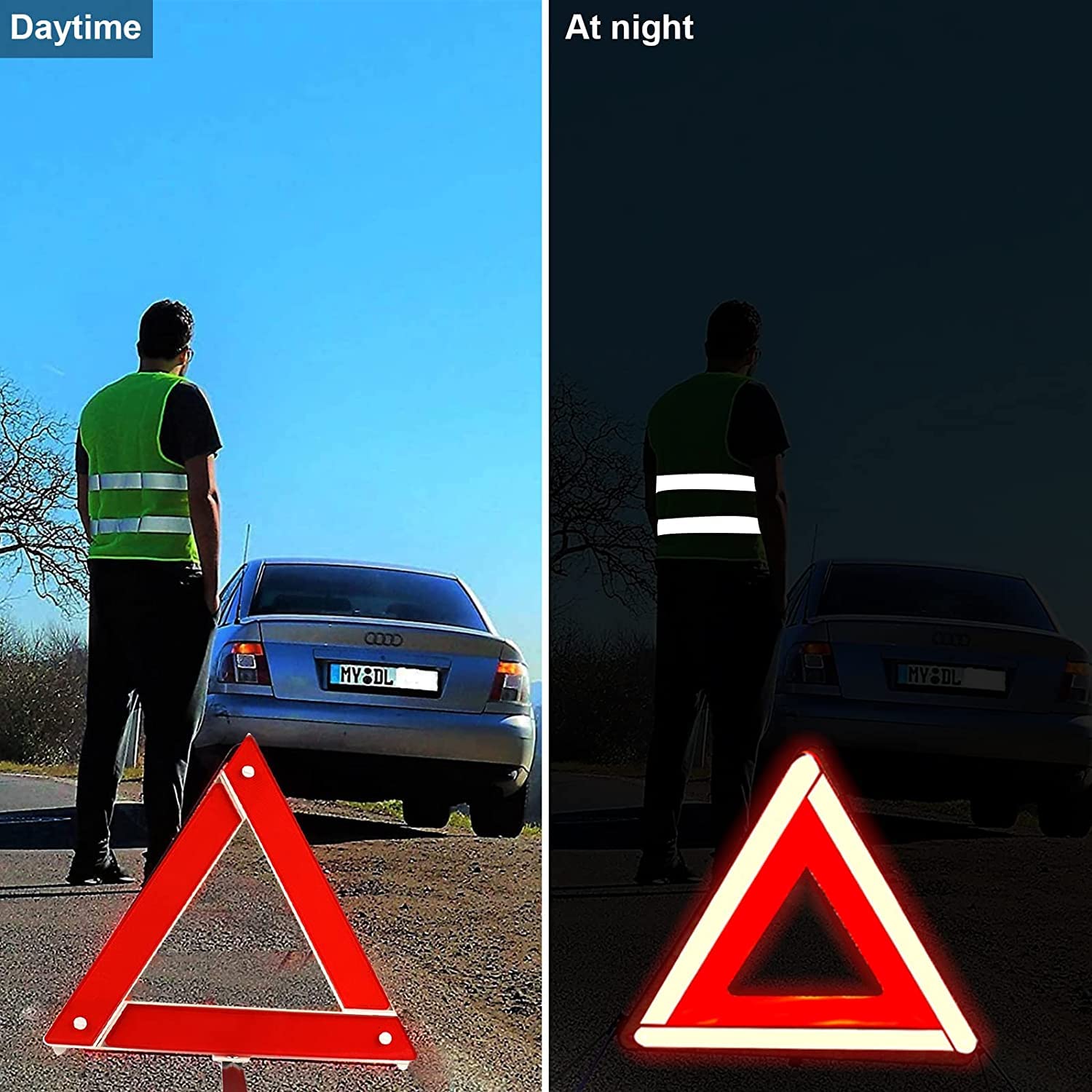 Kit Sécurité Voiture Houdao - Triangle Et Gilet Réfléchissant - Conforme Normes ECE R27 - Urgence Route