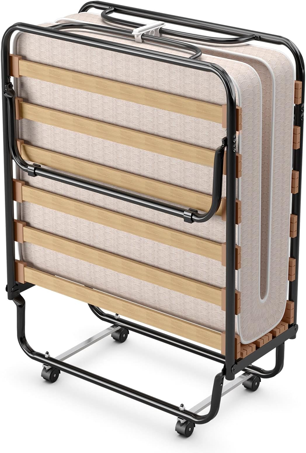 GOFLAME Folding Bed with 4" Memory Foam Mattress, Rollaway Guest Bed with Metal