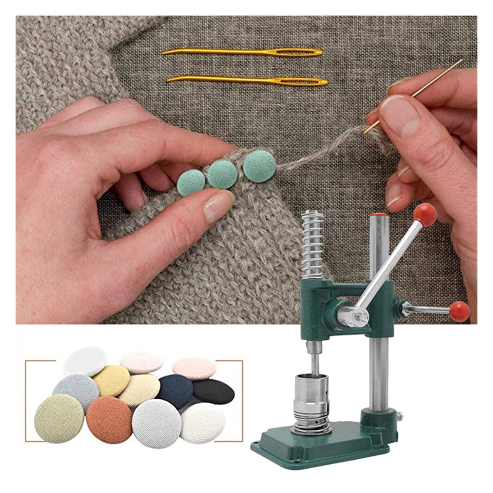 Máquina para hacer botones, herramienta de bricolaje para insignias cubiertas de tela, 18-30 mm, incluye 300 botones, fabricación fácil y rápida de insignias