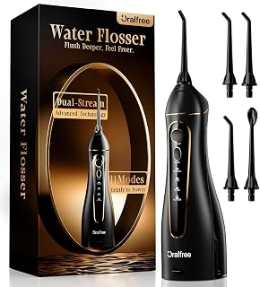 Oralfree F5025 Cordless Water Flosser - Rechargeable Portable Dental Pik IPX7 Waterproof, 4 Modes + DIY for Deep Teeth Cleaning & Braces