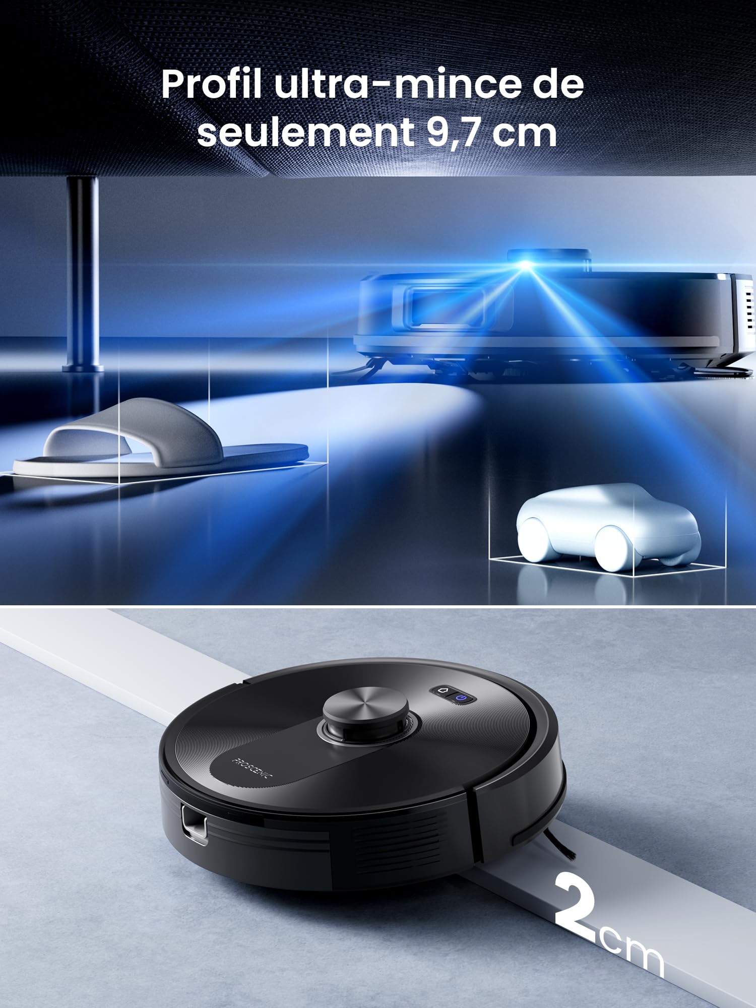 Proscenic Q10+ Aspirateur Robot,8000Pa 200Mins Robot Aspirateur Laveur avec Serpillière,Navigation Lidar,Multi-étage Cartographie,Évitement d'obstacles,Silencieux,pour Poils Animaux Tapis Sols Durs