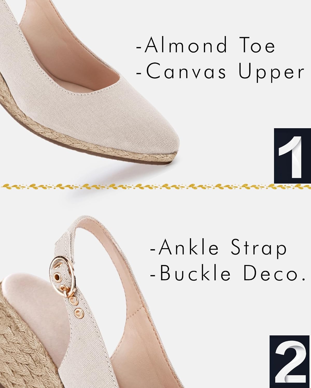 Juliet Holy Womens Wedge Sandals Espadrilles Closed Toe Slingback Buckle Strap Comfortable Casual Summer Platforms, Cream, Size 8 - Image 4