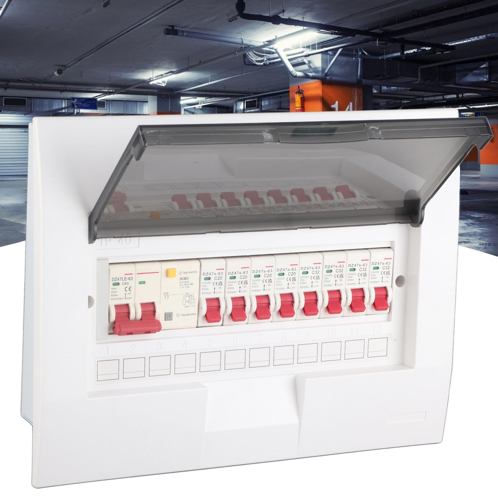 Elegante Caja de Distribución Interior con 8 Vías y Protección contra Fugas 2P, Ideal para Dependencias y Garajes, Fabricada en Plástico Ignífugo, 63A 230/400V