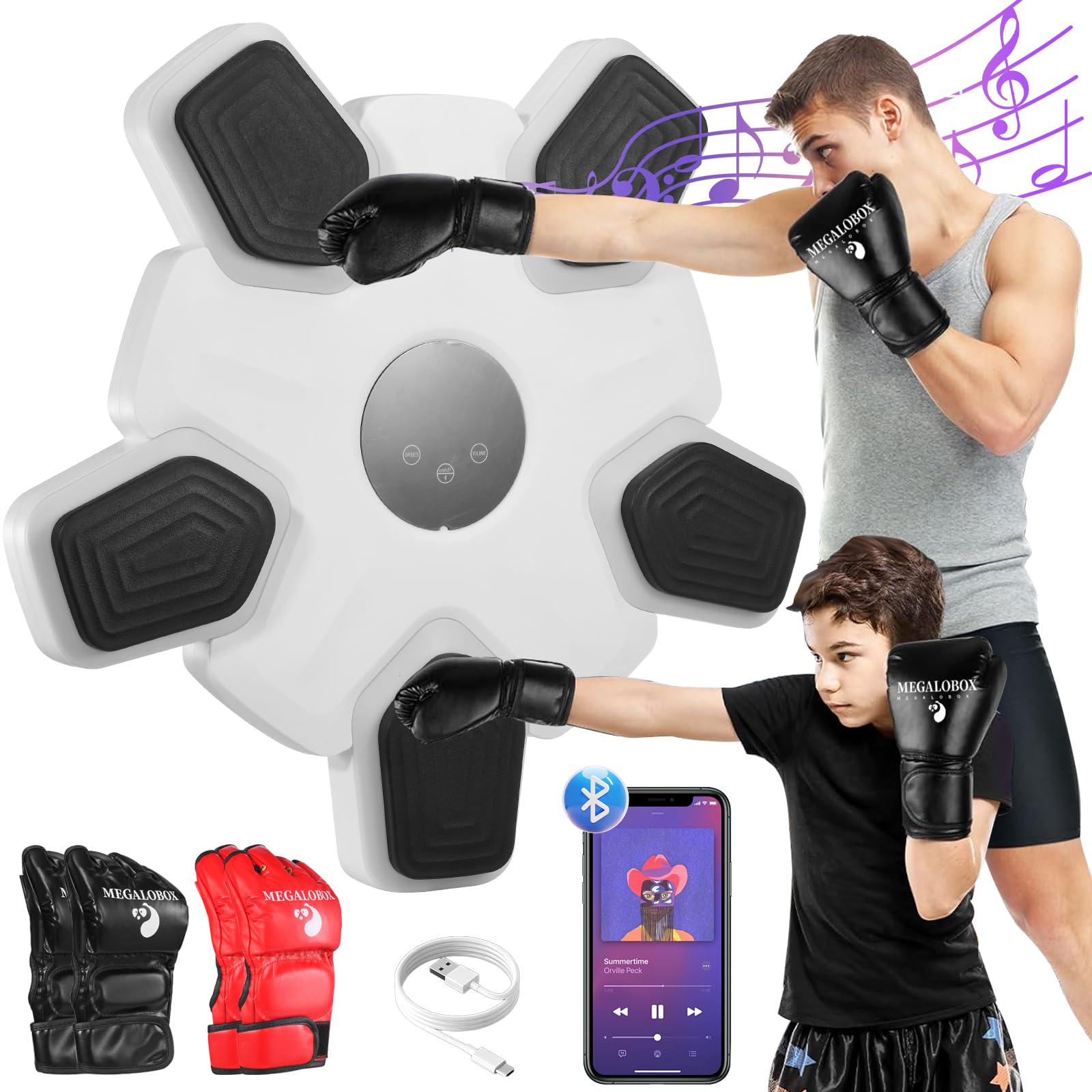 Megalobox Music Boxing Machine,Boxing Wall Mount Machine for Adults Kids,Smart Bluetooth Boxing Trainer, Interactive Punching Machine for Home and Gym.