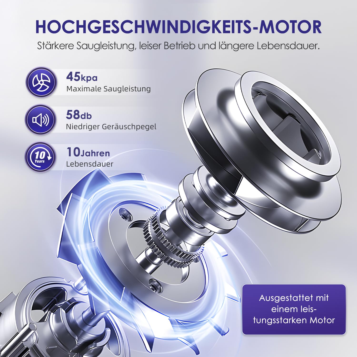 Akku Staubsauger Kabellos, 45000Pa Kabelloser Staubsauger mit Touchscreen, 50Mins, 1.6L, H13 HEPA, Anti-Tangle-Bürste, für Hartböden/Teppich/Tierhaare, Violett