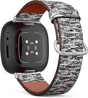 CJBROES Replacement Leather Watch Band, Compatible with Fitbit Versa 3 and Fitbit Sense of Wristband Bracelet Accessory - Vintage car Black