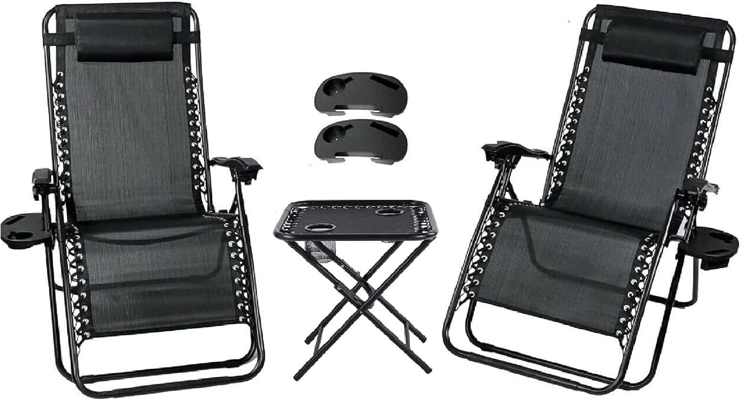 Abaseen Set of 2 Sun Lounger Recliner Zero Gravity Garden Patio Folding