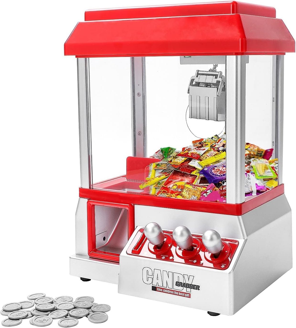 KingSaid Distributeur Bonbon – Machine à Bonbons Candy Grabber Mini Coin Pusher Musical avec 20 Jetons – Jouet Arcade à Piles pour Bonbons et Petits Jouets