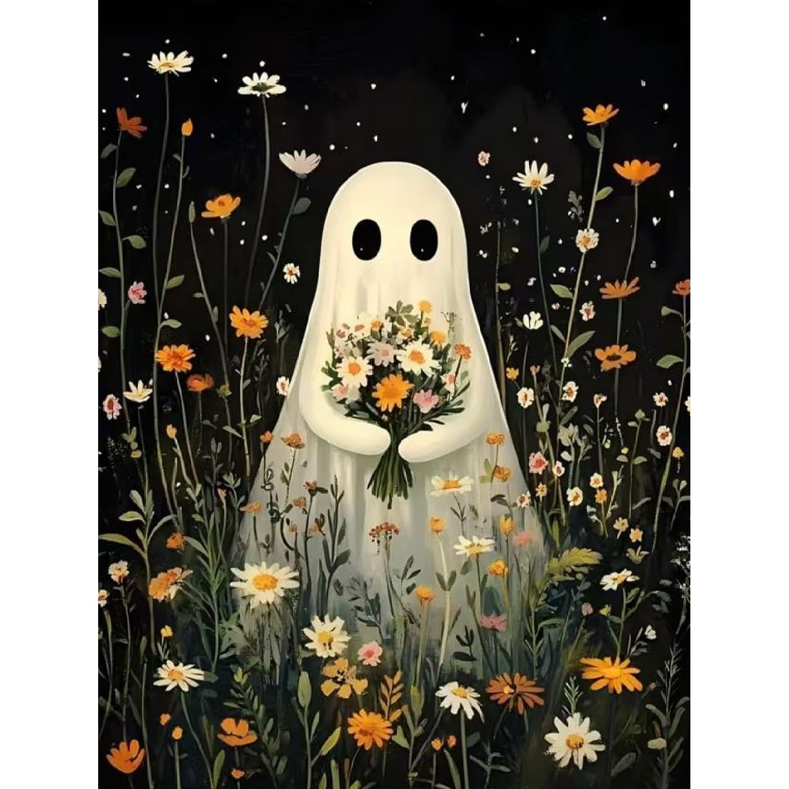 Jakener Ghost Diamond Art Kits Adults, 5D Flower Diamond Painting Kit for Adults, Fun DIY Full Round Drill Crystal Gem Art Craft, Adults Paint by Diamonds Dots Home Wall Decor 12x16 Inch