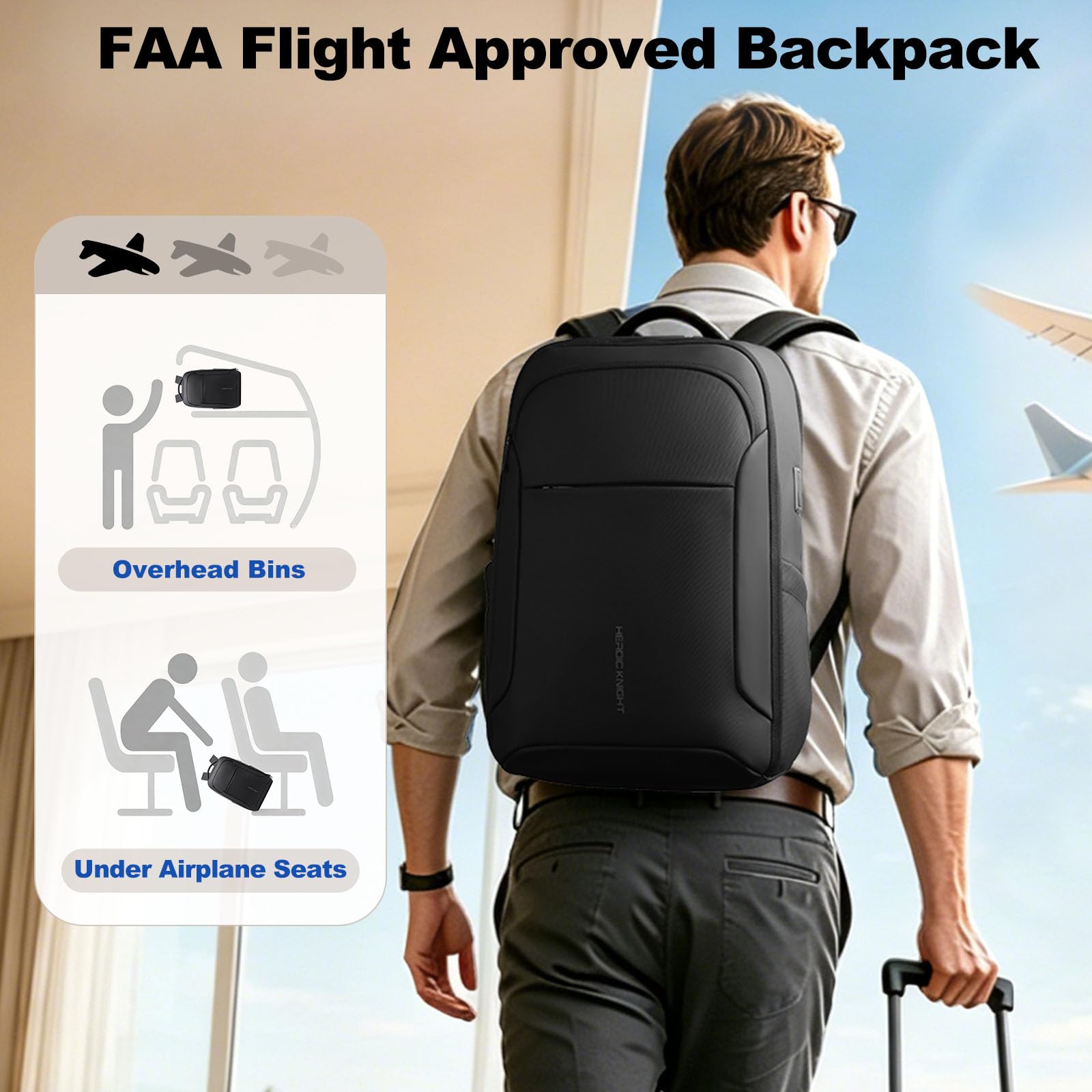 30L Zaino Viaggio Cabina Aereo 40x30x20 per 17.3''Laptop | Zaino Business Uomo con USB A&C, Zaino Porta PC Computer Impermeabile Antifurto per Lavoro Ufficio Università, Nero