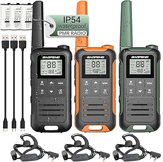 3Pack Baofeng Rechargeable Walkie Talkies Long Range for Adults with Earpieces, 16 PMR Channel Walky Talky Handheld Two Way Radios with Li-ion Battery and Charger