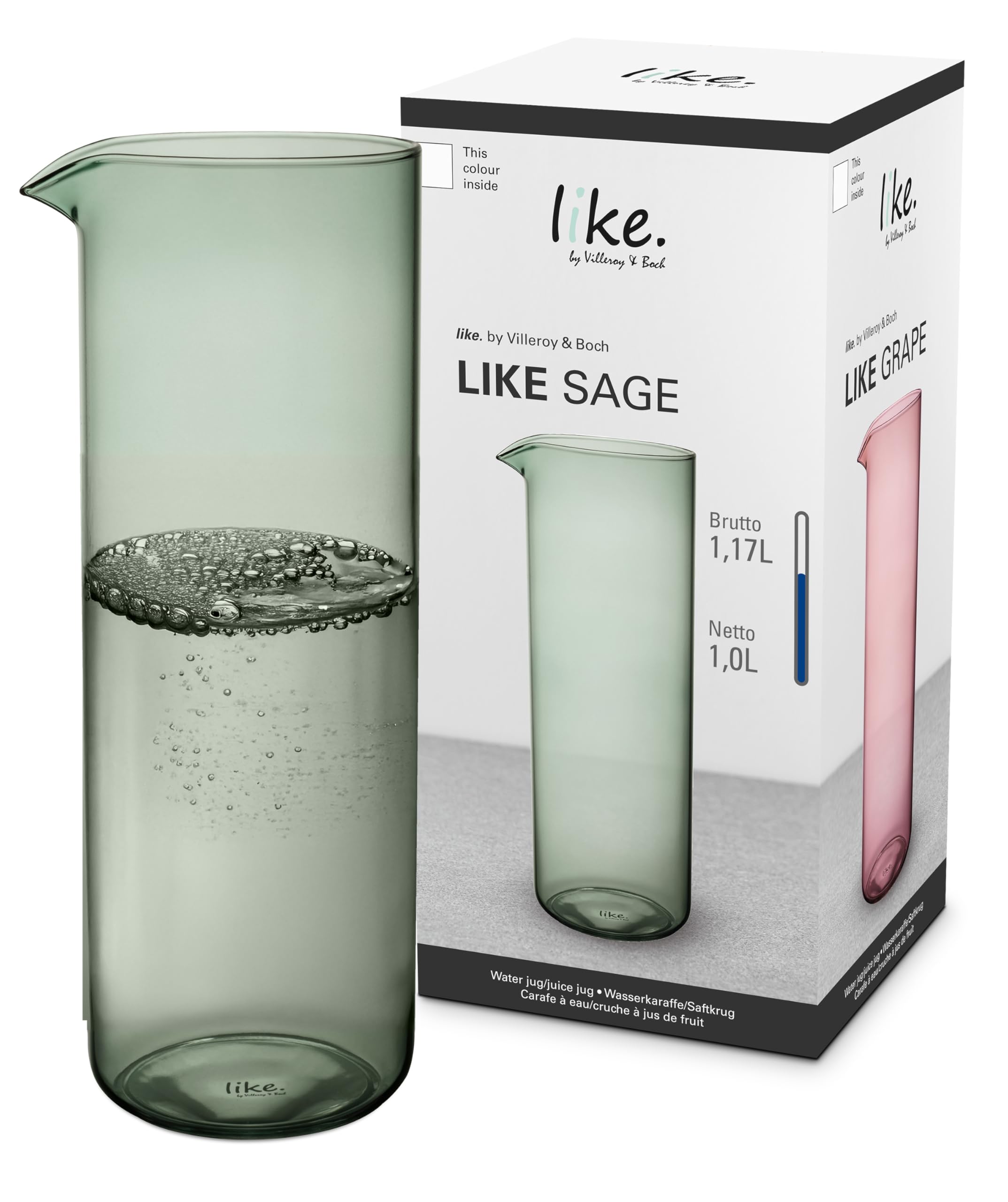 Like. By Villeroy & Boch Green - Like Sage Water Jug Dishwasher-Safe, Juice Jug, Glass Carafe In A Modern Design, Ideal For Water & Juice, Borosilicate Glass