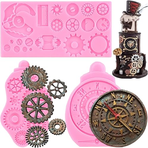 ZiXiang Steampunk Gear - Molde de silicona para brújula, engranajes, dientes, fondant, para decoración de tartas con temática de viaje steampunk,