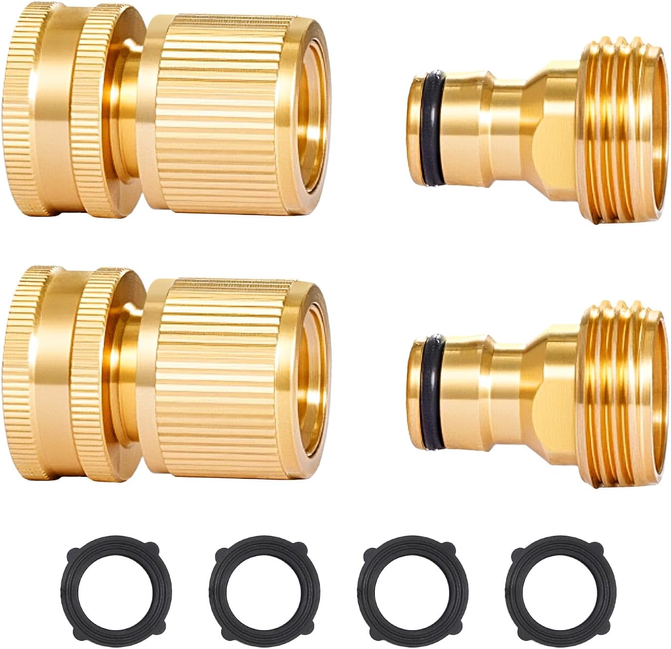 VEVOR Garden Hose Quick Connect, 3/4 inch Male & Female, 200 PSI Heavy Duty Solid Brass Quick Connector, 2 Sets Garden Hose Fitting, No Leak Water Hoses Connectors with Gaskets