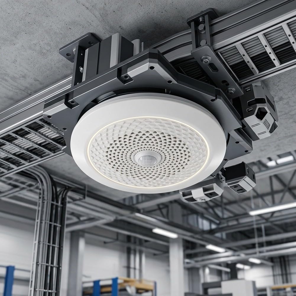 Alarma con sensor de movimiento de techo con altavoz de 5 | Altavoz de 5 W, sonido transparente, cobertura de 100 m², tecnología PIR, montaje en techo