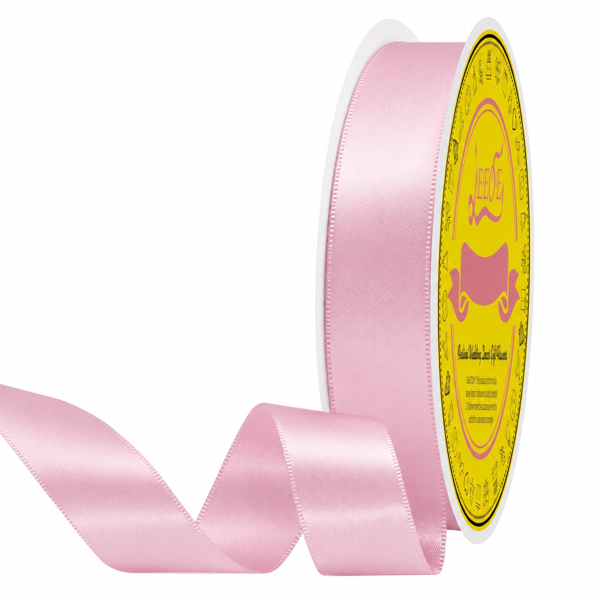 Double Face Pearl Pink Satin Ribbon 7/8 inch X 50 Yards Polyester Pearl Pink Ribbon for Gift Wrapping Very Suitable for Weddings Party Hair Bow Invitation Decorations and More