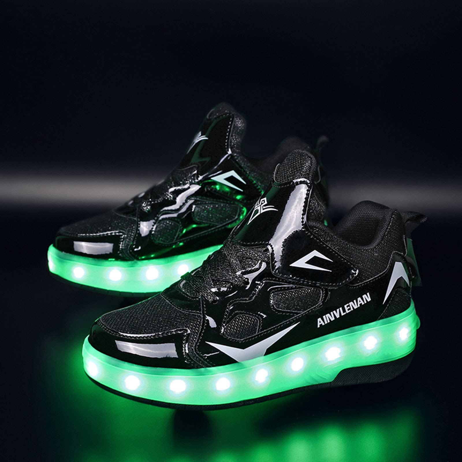 RDJSHOP Niños Niñas Zapatos de Patinaje sobre Ruedas Double Wheels Zapatos Intermitentes LED de Carga USB Zapatillas de Patinaje sobre Ruedas en Línea Calzado Técnico de Skate,Black-4.5UK/37EU