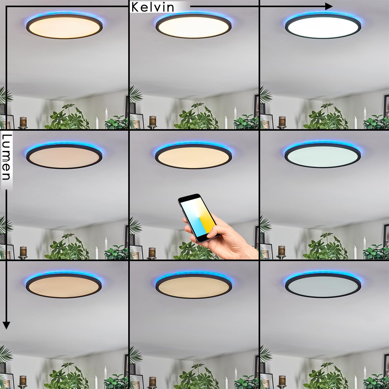 HOFSTEIN LED Deckenpanel Zuren, dimmbare Deckenleuchte aus Metall/Kunststoff in Schwarz/Weiß, RGB Farbwechsler, 24,5 W, 2200 L, 2700-6500 K, CCT, Smart Home/App, Wohnzimmer, Schlafzimmer, Küche
