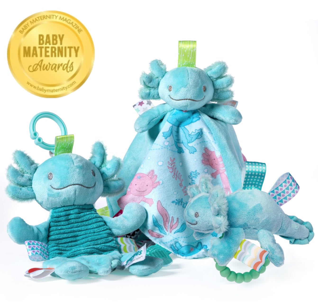 Taggies Mary Meyer, 41625M, Couverture de sécurité pour bébé en Peluche avec étiquettes sensorielles, 33 cm, Aqua Axolotl