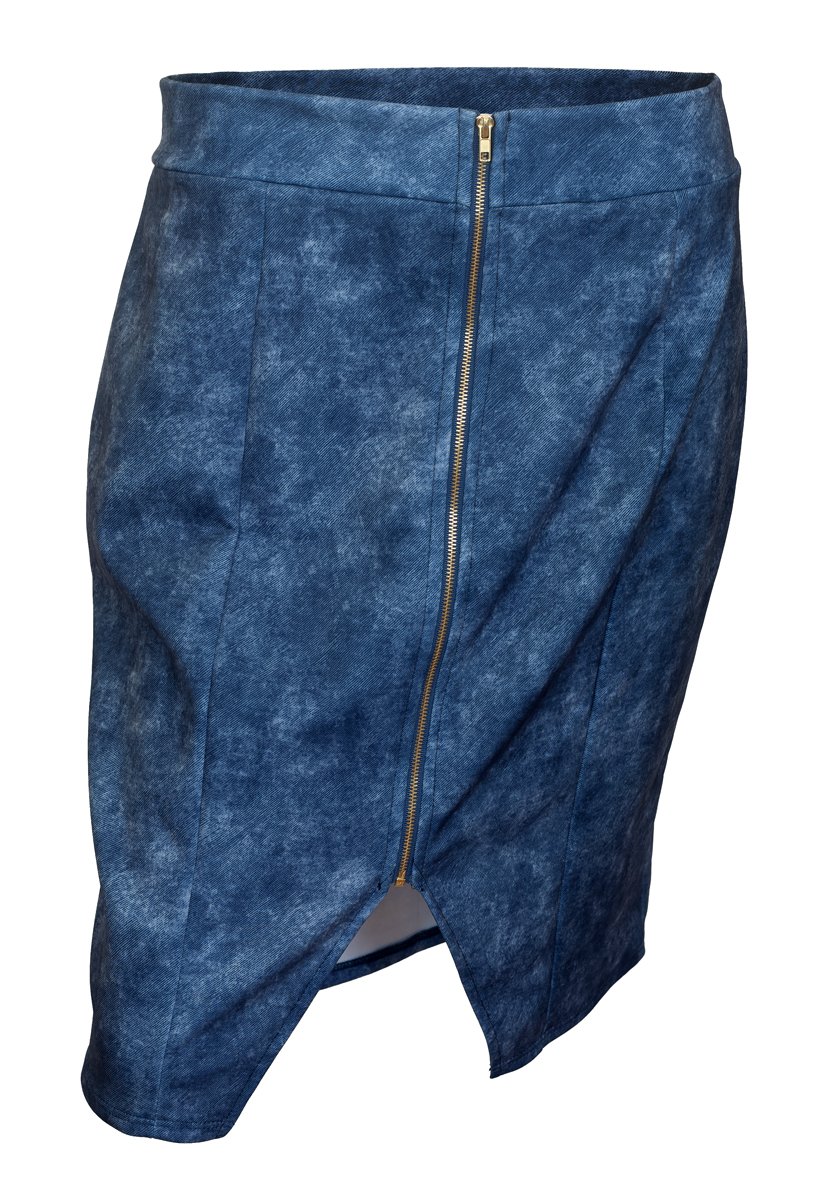 eVogues AppareleVogues Plus Size Zipper Front Mini Skirt Denim Print