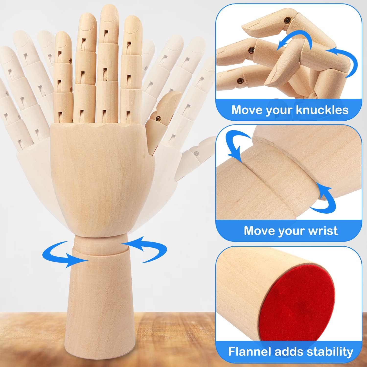 Wooden Hand Model, 4 PCS, 12 Inches Left and Right Hand Art Mannequin Figure for Hand Jewelry Display, Decoration, Sketching, by GNIEMCKIN.